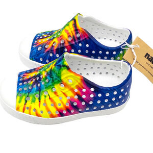 Native Jefferson Tie Dye Kids Water Shoes Neon Multi Rainbow Childs 4